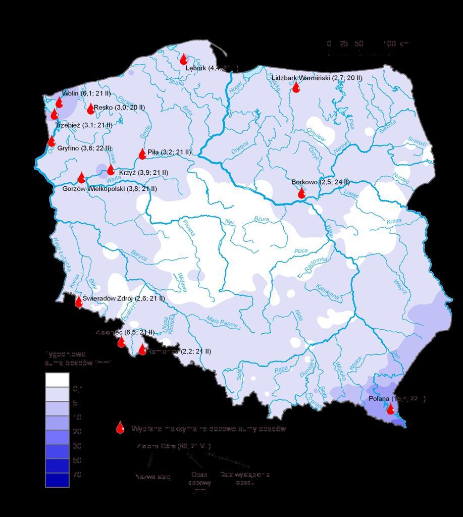 3. Rozkład tygodniowej sumy opadów oraz wybrane