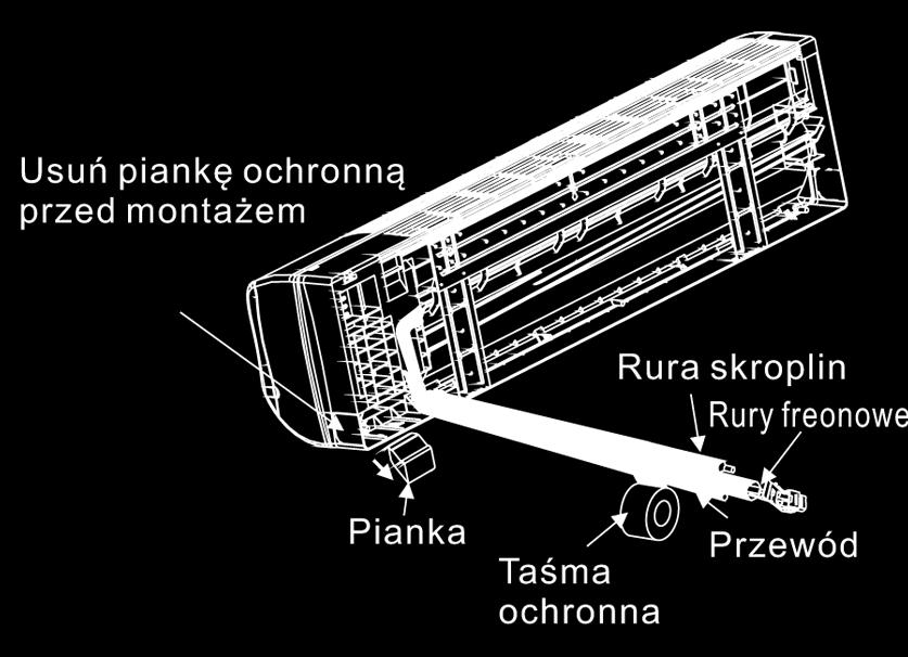 Za pomocą plastikowego paska owiń przewody przyłączenoowe, kable oraz rurkę odprowadzajacą