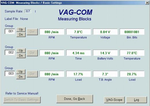 Rys. 6 - program Vag-com - funkcja "Bloki pomiarowe". W ten prosty sposób można sprawdzić każdy samochód koncernu VAG.
