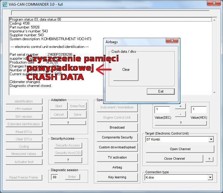 Rys. 10 - program CAN-Commander - czyszczenie pamięci CRASH DATA.... jako jedyni na rynku oferujemy bezpłatną, fachową pomoc techniczną.