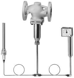 Urz¹dzenie sk³ada siê z odci¹ onego ciœnieniowo zaworu i z termostatu z czujnikiem temperatury z nastawnikiem temperatury zadanej z zabezpieczeniem przed przegrzaniem, z kapilary i z si³ownika.