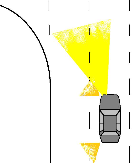 1. Doświetlenie zakrętu. Działanie funkcji polega na automatycznym włączeniu halogenu po stronie włączonego przez kierowcę kierunkowskazu. Powoduje to doświetlenie jezdni podczas wykonywania zakrętu.