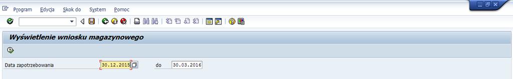 ZAPOTRZEBOWANIE DO MAGAZYNU ZMM_WNMAG NA MATERIAŁY CIĄGŁEGO UŻYCIA (ZA) I MATERIAŁY PROMOCYJNE (ZR) Celem utworzenia zapotrzebowania do magazynu SGM należy użyć transakcji ZMM_WNMAG Domyślnie pojawia