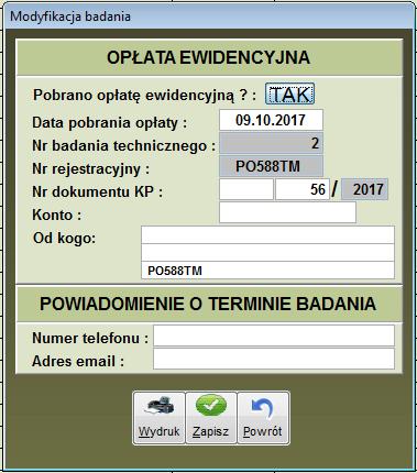 Badania, które nie zostały przesłane do CEPiK wyróżnione są w rejestrze wielką literą A w kolorze czerwonym, w kolumnie Tryb A.