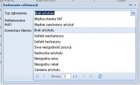 Wybieramy Typ zgłoszenia Następnie Reklamowaną