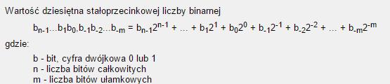Stałoprzecinkowe liczby ZM Po przecinku wagi pozycji są kolejnymi ujemnymi potęgami podstawy Zakres