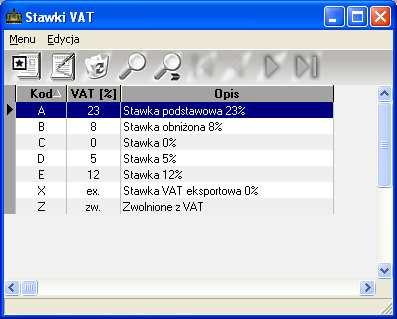 SOSPA System Obsługi SPA_ j Standardowo program dostarczany jest już z gotową listą stawek VAT, ale może się zdarzyć konieczność dodania nowej stawki lub zmiany już istniejącej.