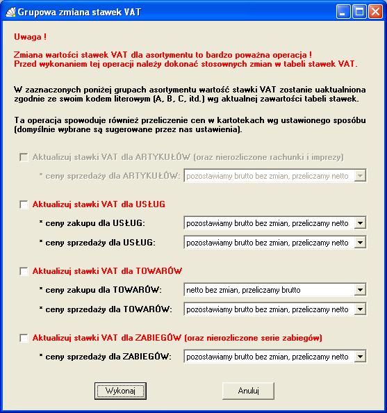 SOSPA System Obsługi SPA_ j nowych stawek do asortymentu, co zostanie potwierdzone odpowiednim komunikatem. Rys. 68. Grupowa zmiana stawek VAT. 10.4.