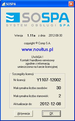 SOSPA System Obsługi SPA_ j 11. O PROGRAMIE Okno wywołane przy pomocy tej funkcji (Rys.