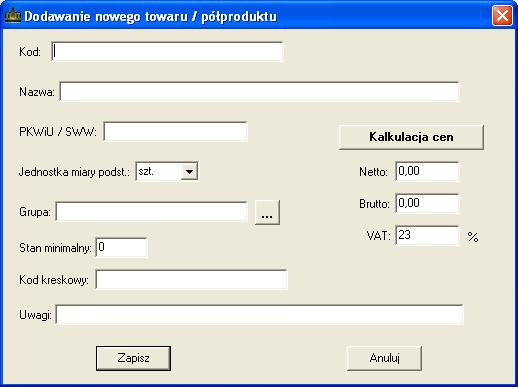 SOSPA System Obsługi SPA_ j Rys. 32. Dodawanie nowego towaru.