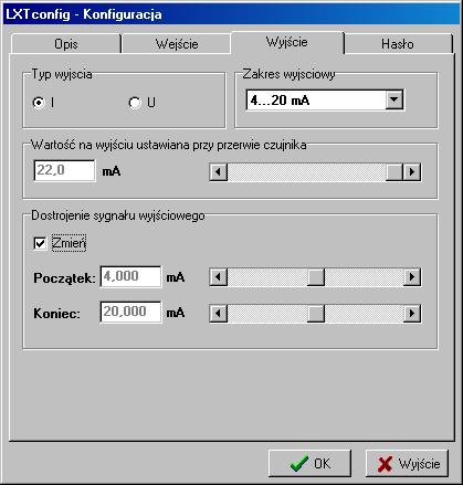 Zakładka Parametry wyjścia służy do konfiguracji parametrów