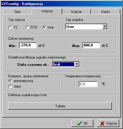 Strona: 8 Instrukcja obsługi programu LXTconfig v1.00 5.2. Zakładka 2 Parametry wejścia.