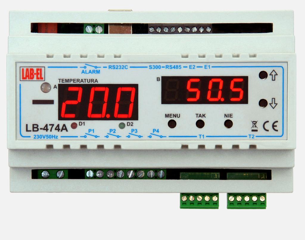 Regulator LB-474A instrukcja użytkowania 3 1 Opis Regulator LB-474A jest zintegrowanym urzadzeniem realizujacym funkcje pomiaru temperatury w dwóch punktach oraz sterowania urzadzeniami wykonawczymi