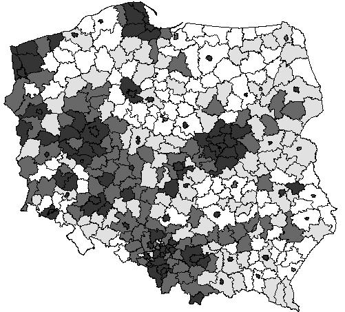 Wpływ wyboru metody klasyfikacji na identyfikację zależności przestrzennych zastosowanie testu 6 join-count Uzyskane wyniki wskazują statystyczną istotność zależności przestrzennych zarówno w