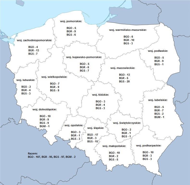 BIOGAZOWNIE W POLSCE Liczba biogazowni w Polsce: 301 o łącznej mocy 233,967 MW Wytwarzające z biogazu z oczyszczalni ścieków: 107 o łącznej mocy 66,110 MW Wytwarzające z biogazu rolniczego: 95