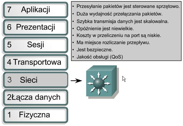 strukturę hierarchiczną, co zapewnia bardziej elastyczny przepływ danych może dokonywać się w przełączniku warstwy 3 lub w routerze