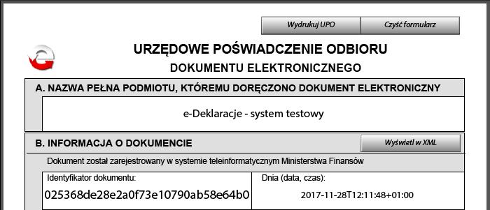 Plik PDF z UPO wybranej deklaracji (o statusie Wysłany poprawnie) możesz również utworzyć, klikając ikonę w wierszu tej