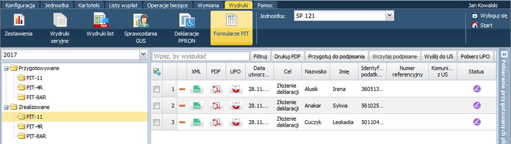 Symbol Nazwa Opis Do podpisania PIT przygotowany, ale niepodpisany Do wysłania PIT przygotowany i podpisany, oczekujący na wysyłkę W trakcie przetwarzania PIT aktualnie wysłany do urzędu skarbowego