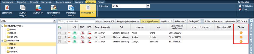 Status deklaracji zmieni się na Do wysłania (ikona ).