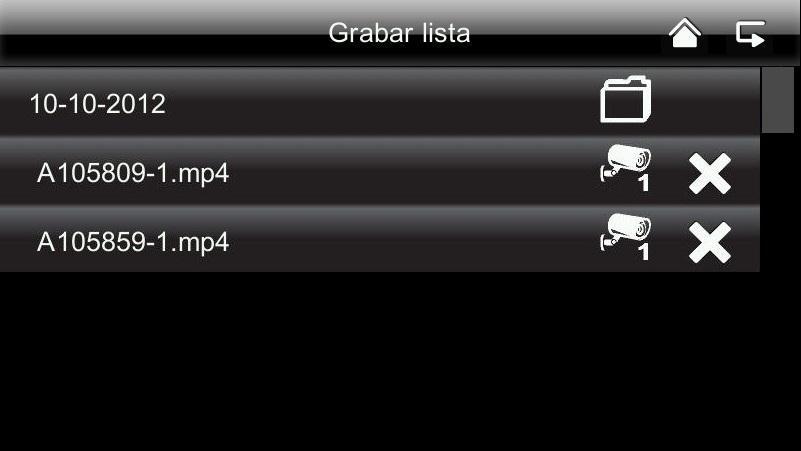 1 Lista de las grabaciones Tocando suavemente la fecha con fondo verde, se accede a la lista de grabaciones.