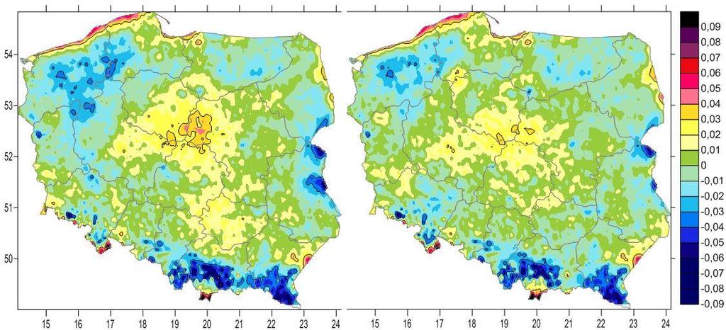 Oszacowanie dokładności poprawionego modelu EGG2008 na podstawie różnic anomalii wysokości na 109 ekscentrach sieci ASG-EUPOS wykazało następujące wyniki: model EGG08 z poprawką nie uwzględniającą