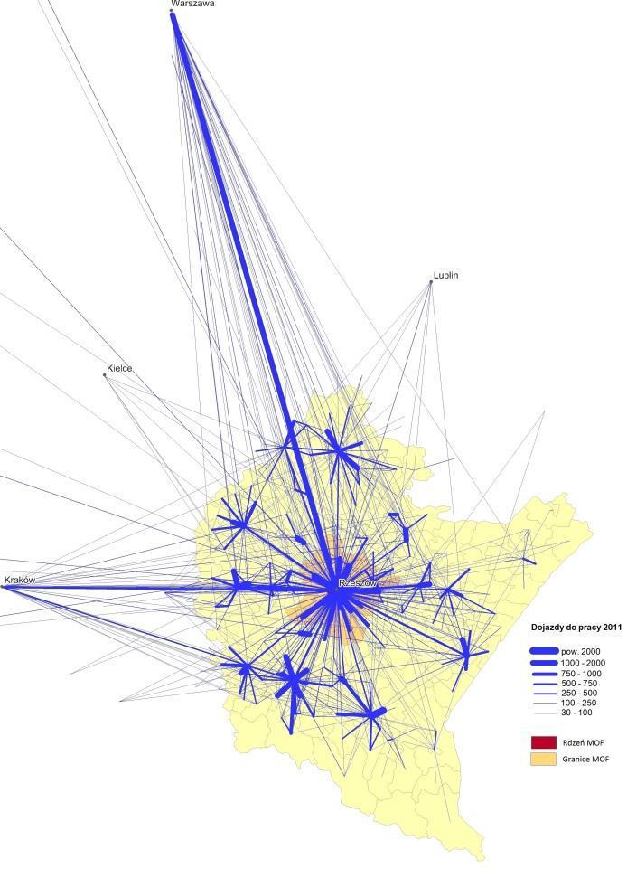 Warszawa Struktura kierunkowa ruchu w województwie Lublin Kielce St.Wola Mielec Kraków Dębica Źródło: Dr hab. T. Komornicki, Dr hab. P. Śleszyński, Dr P.