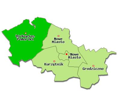 1.1. Obszar, położenie geograficzne i administracyjne GMINA BISKUPIEC NA TLE POWIATU NOWOMIEJSKIEGO źródło: www.polskiegminy.pl Obszar gminy Biskupiec zajmuje powierzchnię 241,3 km 2.