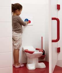Umywalki posiadają przyjazne dla dzieci wzory, które w połączeniu z kolorową baterią wprowadzają wesoły nastrój.