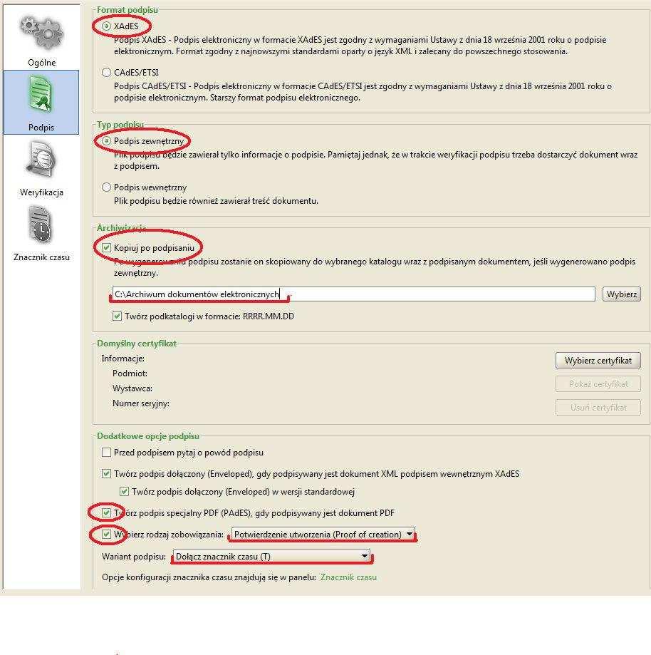 Załącznik nr 1 Konfiguracja oprogramowania do składania podpisu elektronicznego Przedstawiono konfigurację programu do składania podpisu elektronicznego na przykładzie programu procertum