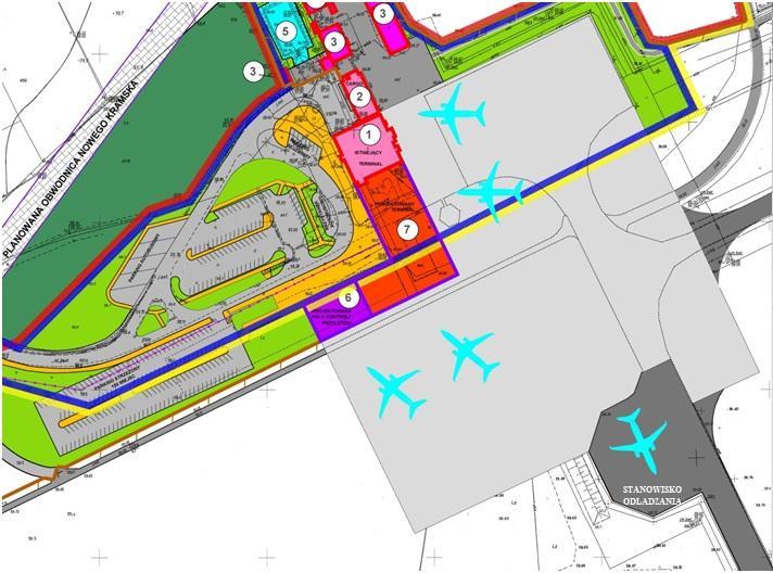 Rysunek 25: Docelowy plan rozbudowy PPS 3 i PPS 4 (45 tyś. m 2 ) 6.2.4.2. Zapotrzebowanie odnośnie nośności płyt postojowych Wskaźnik nośności PCN istniejących płyt postojowych PPS 1, 3 i 4 wynosi 45 R/B/W/U.