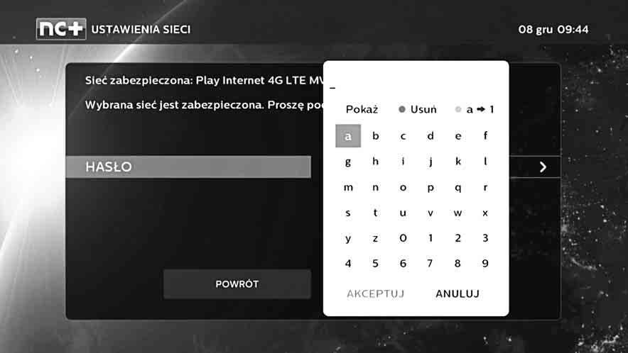 PIERWSZE URUCHOMIENIE I DOSTOSOWANIE USTAWIEŃ DEKODERA 13 Hasło Sposoby wpisania hasła: A.