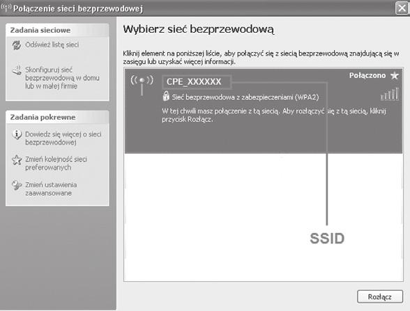 UWAGA: Ustaw tak komputer, aby automatycznie uzyskiwał adresy IP. Komputer otrzyma adres IP podobny do 192.168.0.101. 3. Wybierz nazwę sieci Wi-Fi (SSID) swojego routera i naciśnij Połącz.