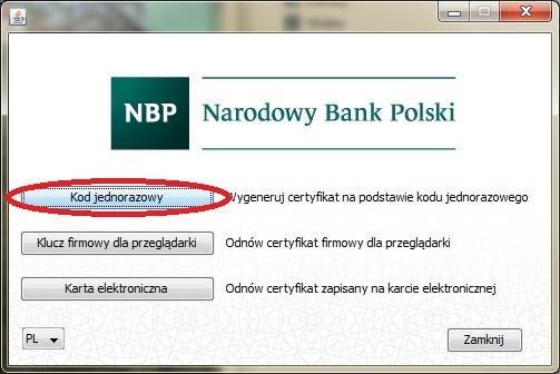 7. Po uruchomieniu aplikacji SZOC należy kliknąć przycisk Kod jednorazowy 8.