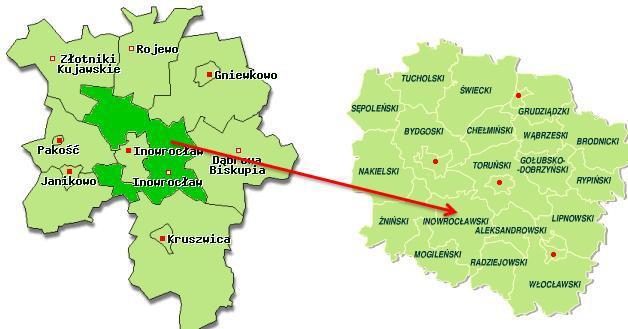 Oprócz miasta, gmina graniczy z następującymi gminami: od północy gmina Złotniki Kujawskie, gmina Rojewo (powiat inowrocławski); od wschodu gmina Gniewkowo, gmina Dąbrowa Biskupia (powiat