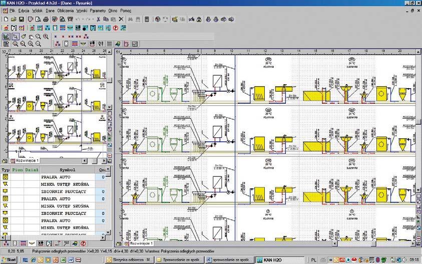 KAN H2O Program graficzny wspomagający projektowanie instalacji z.w., c.w.u. i cyrkulacji.