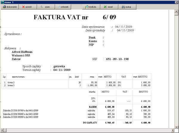 1.1 Fakturowanie 26 Rysunek 1.14: Podgląd wydruku faktury VAT z rozliczonymi kilkoma zaliczkami Rozliczenie VAT Faktura zaliczkowa jest zapisywana się w rejestrach VAT?