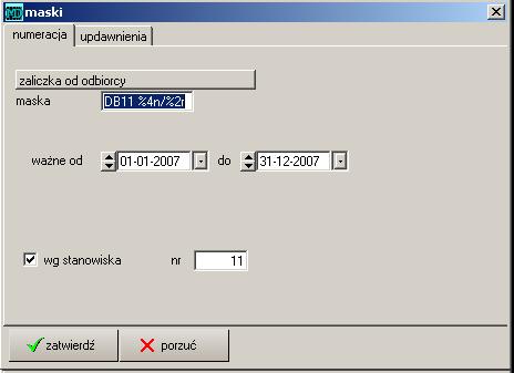 3.2 Maski numeracji dokumentów 60 ważne od.. do data początkowa i końcowa ważności maski, Rysunek 3.