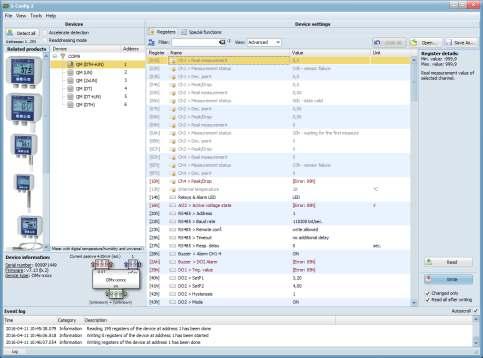 SimCorder TERMINAL TCP/IP MODBUS RTU MASTER Natychmiastowe alarmowanie Po wykryciu stanów alarmowych SimCorder Soft w wersji Alarm lub Network generuje SMS-y (wymagany zewnętrzny modem GSM) oraz