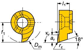 Płytki orout M Z geometrią kształtującą wióry orout M - Płytki PRZENANE TOZENE ROWKÓW Toczenie wzdłużne M-07T093 Kąt przystawienia SO: κ r 93 Kąt przystawienia ANS: -3 Tolerancje, (): r ε: ±0.02 (±.