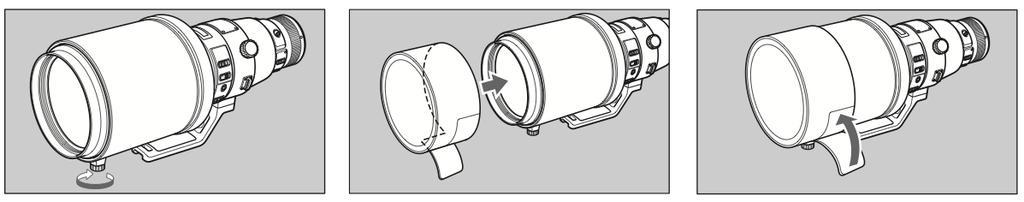 11. Kaptur na obiektyw 1. Odwrócić osłonę, nasunąć na obiektyw i zakręcić śrubę mocującą 2. Podnieść i poluzować zaczep.