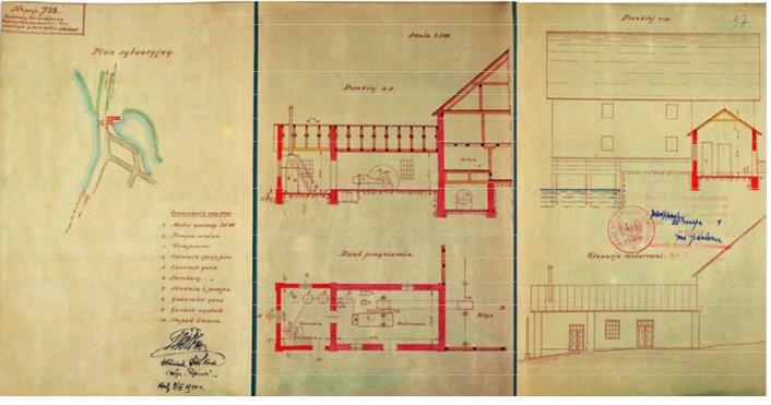 Ryc. 54. Projekt wstawienia kotła parowego do młyna wodnego w dobrach Kockich (APL, UWL w. kom.-bud. sygn. 459).