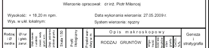 KARTA DOKUMENTACYJNA OTWORU BADAWCZEGO (NOWA KLASYFIKACJA) Informacje, które muszą być zamieszczone na