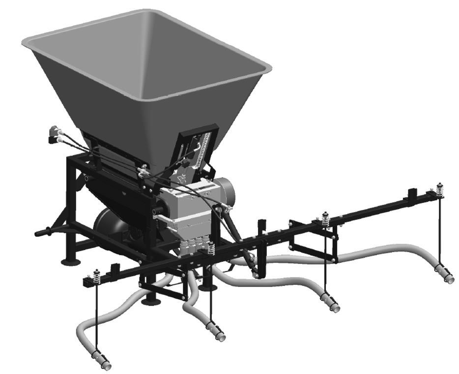 9.4. PRZYSTAWKA DO WYSIEWU RZĘDOWEGO Rys. 11. Rozsiewacz nawozów N031M/1 z przystawką do wysiewu rzędowego.