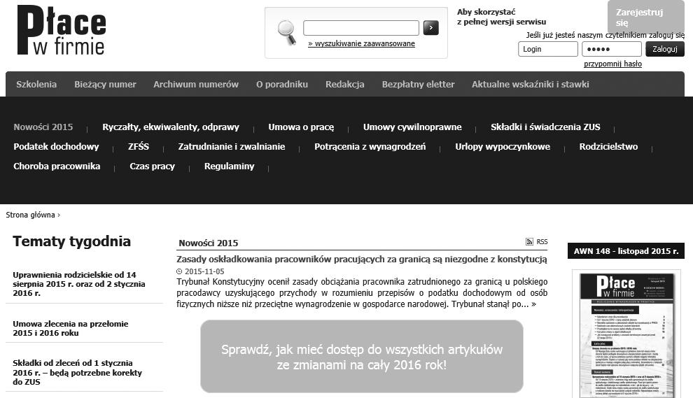 80 wskaźników i stawek aktualnych w 2015 i 2016 roku 2 stycznia 2016 r.