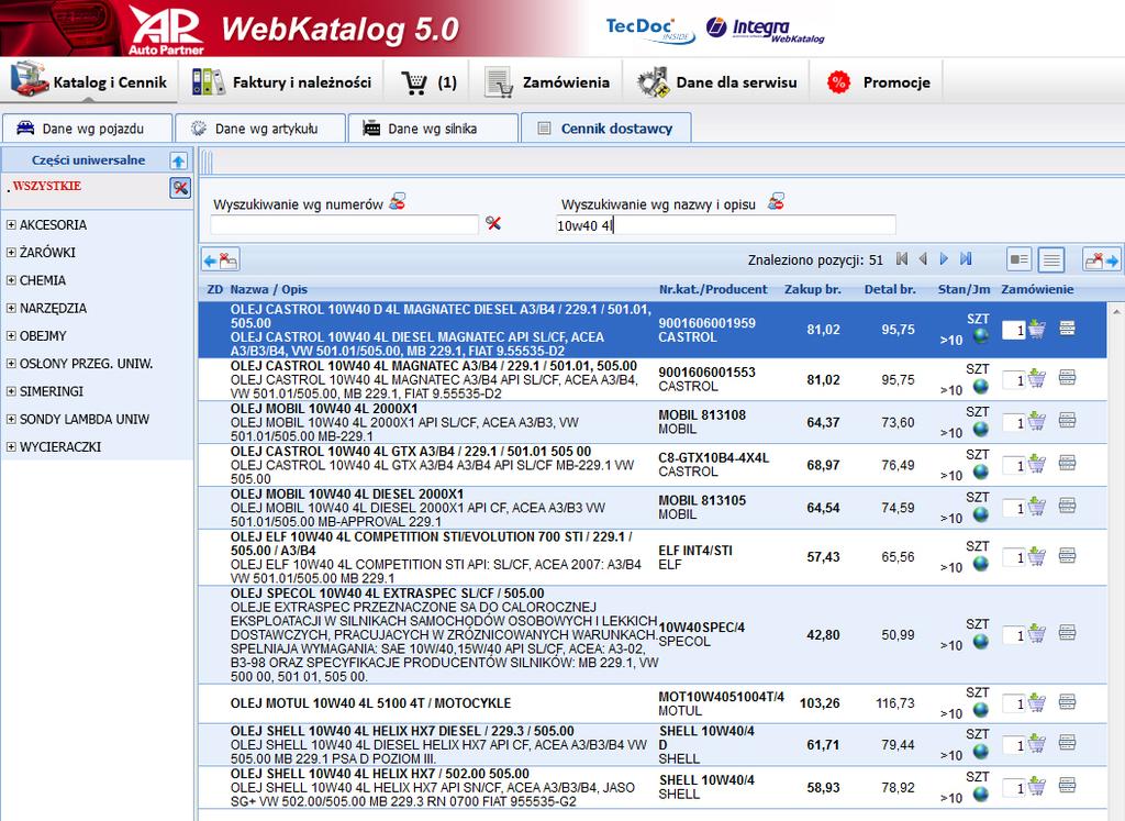 Sposób wyszukiwania produktów Na przykładzie oleju silnikowego katalogczesci.