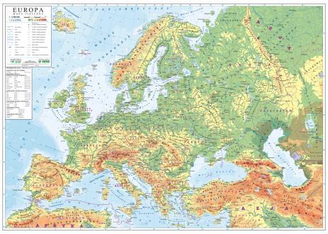 Europa 100 x 140 cm 94 5 SKALA: 1:4,5 mln WYMIAR: 140 x 100 cm Mapa dwustronnie laminowana, oprawiona w wałki PCV. TKNE1466 Skarby przyrody i kultury.