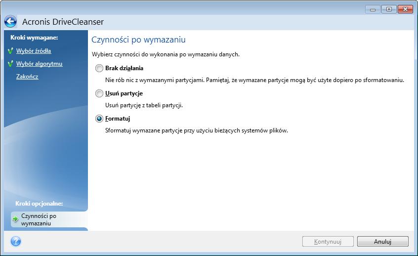 Formatuj niszczenie danych i formatowanie partycji (ustawienie domyślne) 8.5.