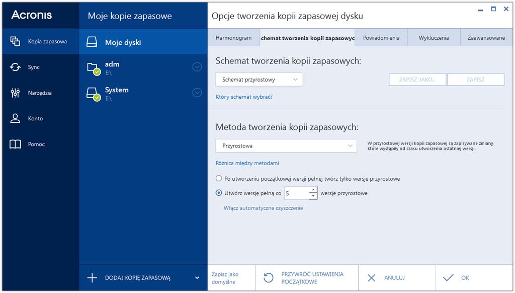 4.3.2 Schematy tworzenia kopii zapasowych Schematy tworzenia kopii zapasowych oraz harmonogram ułatwiają skonfigurowanie strategii tworzenia kopii zapasowych.