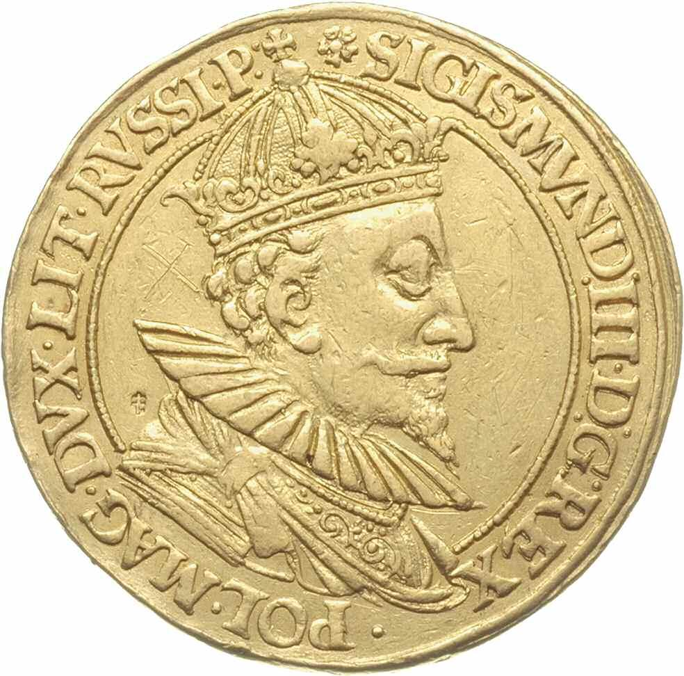 *28. Zygmunt III Waza, medal 10 dukatowy bez daty (1592), Gdańsk, Aw: Ukoronowane