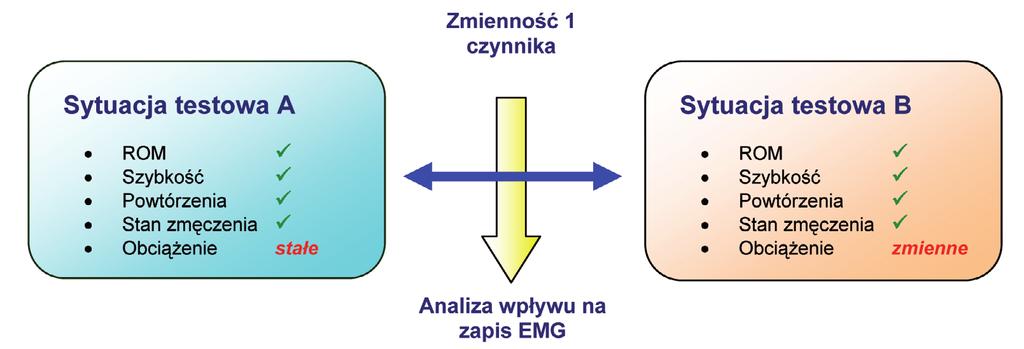 Projektowanie testów EMG: potrzeba stabilizacji Czynniki wpływające na ćwiczenia testowe Jedną z najważniejszych strategii w przygotowaniu analizy i interpretacji EMG jest standaryzacja lub kontrola